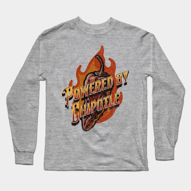 Powered by Chipotle - Funny Hot & Spicy Chili Mexican Food Lover Long Sleeve T-Shirt by Lunatic Bear